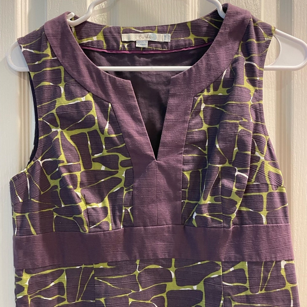 BODEN Sleeveless Sheath Dress Purple Green cotton Woven Womens Sz US 6L/Uk 10L